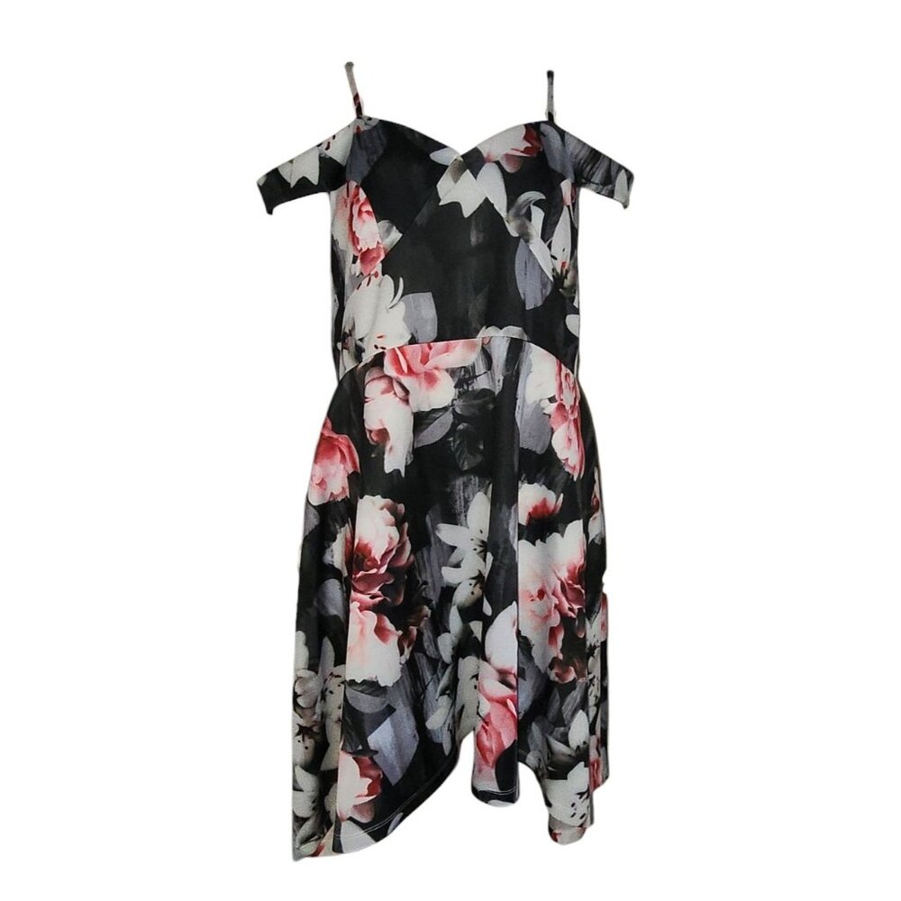 Venus Dress Womens Plus Size 1X Pink Gray Floral Off Shoulder‎ Pull On Feminine